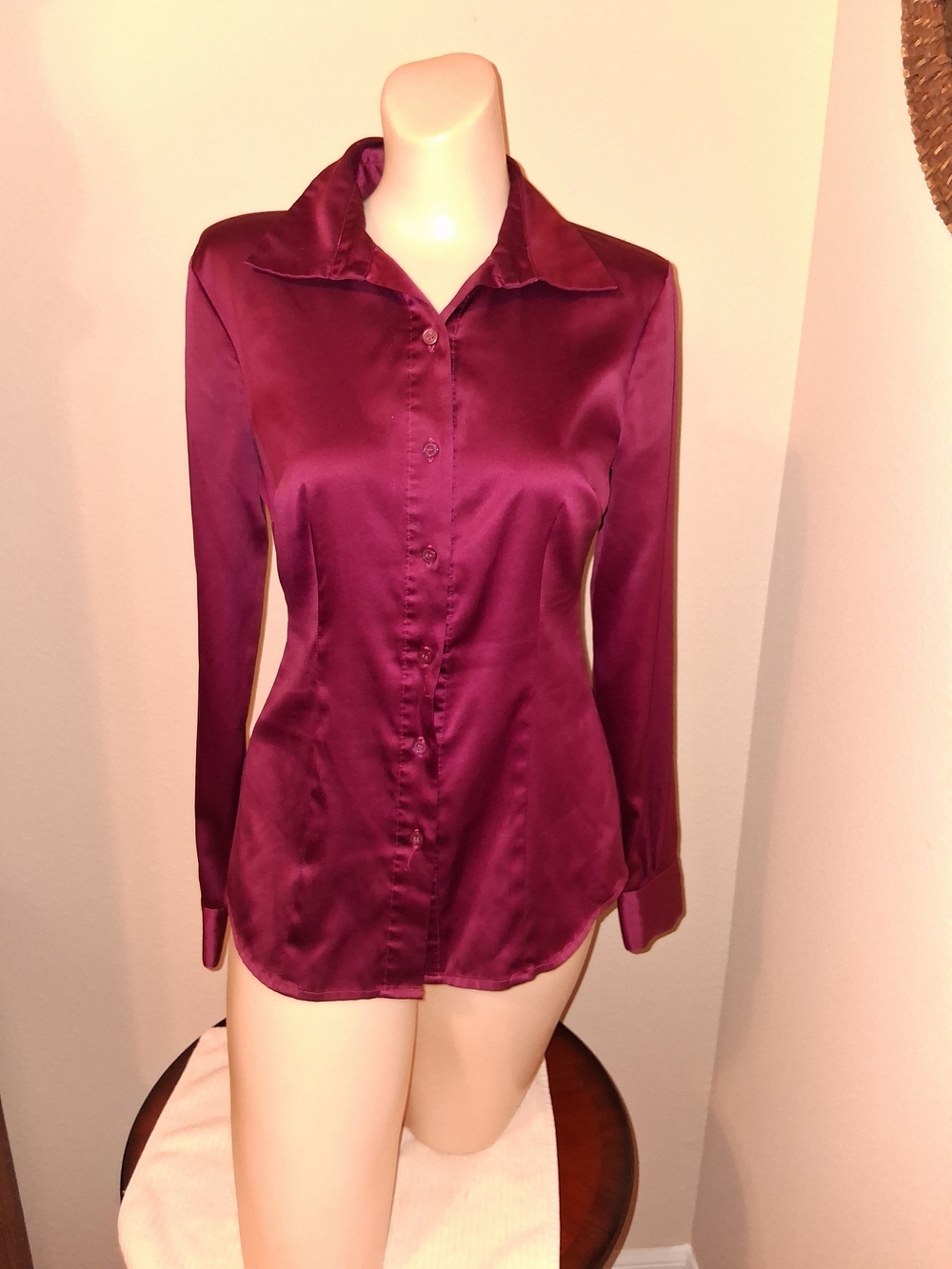 The Limited Satin Button-Front Shirt in Wine